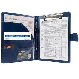 GraduationMall A5 Conference Folder Travel Portfolio with Clipboard Magnetic Clasp PU Leather Portable Document Organizer Blue