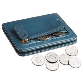 Gostwo Small Wallet for Women, Bifold Card Holder Rfid Wallet Women Genuine Leather with ID Window(Blue Vintage)