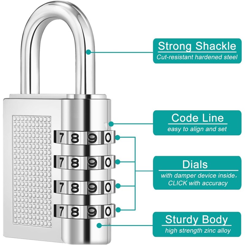 Combination Lock 4 Digit Padlock Zinc Alloy with Combination Code