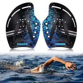 Curved Swimming Paddle Swimming Hand Paddle with Adjustable Straps for Upper Body Strength Swimming Training, Blue/Yellow/Pink (Blue)