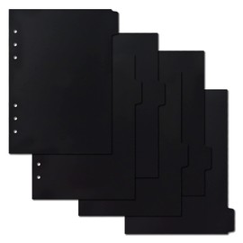 A5 Black Dividers 6-Tab Sturdy Plastic Planner Dividers Page Protectors for 6-Ring Binders, Agenda, Notebooks Inserts(No Stickers)