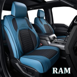 Coverado RAM Seat Covers, Faux Leather Car Seat Covers Full Set Compatible with 2009-2018 Dodge Ram 1500, 2010-2024 2500 3500 Dodge RAM Trucks Seat Covers Ram Accessories (Blue)