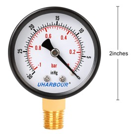 Uharbour Water Pressure Gauge for Gas and Water (30InHg/0bar) Dual Scale with 1/4" NPT Bottom Connection