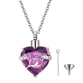 Q&D&S Crystal Urn Necklace for Ashes, Heart Birthstone Memorial Cremation Gift Jewelry for Women (purple)