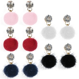 LATRAT 5 Pairs Women Fashion Stud Earrings Fluffy Pompom Fur Ball Earrings Fluffy Pompom Stud Earrings Jewellery Gift for Women