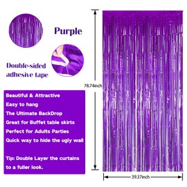 Fachoige 3pack 3.2ft x 6.6ft Metallic Tinsel Foil Fringe Curtains Wedding for Birthday Engagement Bridal Shower Bachelorette Holiday Celebration Party Decorations and Photo Booth Props (Purple)…