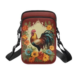 HELLHERO Chicken Rooster Small Crossbody Purse for Women Girls Kids Mini Cell Phone Wallet Shoulder Bag Handbag Sling Flight Bag Wallets Storage Pouch Holiday Cruise Shopping
