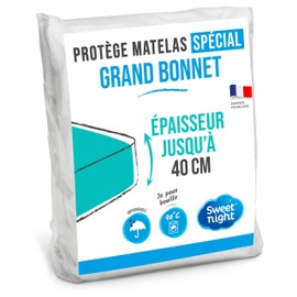 SWEET NIGHT Mattress Protector, White, 140 x 190/200 x 30 cm