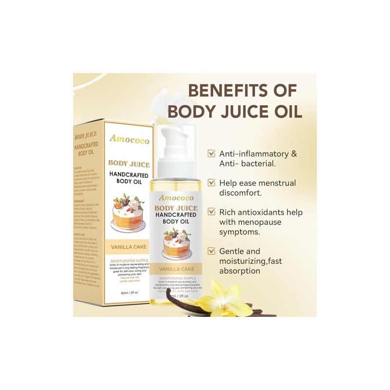 Aceite corporal Vanilla Cake, hidratante para piel seca con aceites