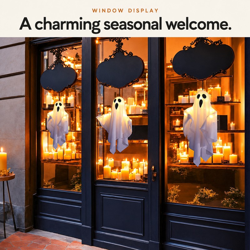 2-Pack Light-Up Hanging Ghost Decorations for Halloween – Warm LED