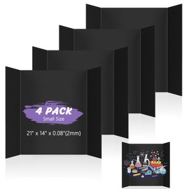 AKONEGE 4 Pack Small Trifold Poster Board 21" x 14" Tri Fold Poster Boards Black Corrugated Cardboard Project Boards for Presentations, School Projects, Science Fair, Exhibition Event Display