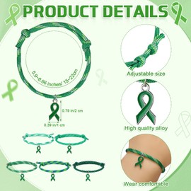 Tondiamo 30 Pcs Mental Health Awareness Bracelets Adjustable Green Ribbon Wristbands Mental Health Month Gift for Men Women Unisex Syndrome Cerebral Palsy Awareness Charity Recognition Public Event