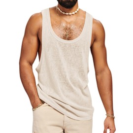 Runcati Mens Workout Tank Tops Sleeveless Shirt Muscle Gym Bodybuilding Fitness Training Loose Fit T Shirts Beige