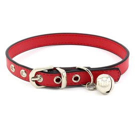 Accod Pet Leather Collar with Bell Classic Pet Bell Collar for Small Dogs or Cats,Neck Adjustable 16-22CM 1CM Wide,Puppy Dog Cat Collar (Red)