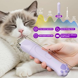 Veeconn Dog Hair Clippers Grooming Kit - Electric Low Noise Paw Trimmer,All-in-one Rechargeable Cordless Hair Clipper,Silent Nail Grinder Shaver for Cats Dogs（Purple）