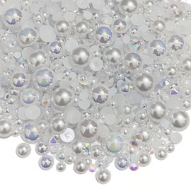 50g Mix Flatback Resin Rhinestones Half Round Pearls Mixed Size 3mm-10mm AB Color Half Pearls Resin Rhinestones for DIY Craft Nail Art Shoes Clothes Tumblers Scrapbooking (White Series)