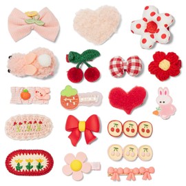18PCS Hair Clips for Girls, Lovable Fabric Covered No Slip Assorted Barrettes for Baby Hair Clips,Pink Red Bows Cute Hair Accessories for Little Girls Teens Toddlers Child