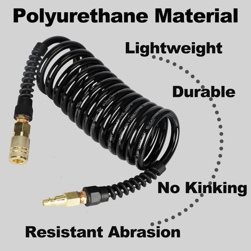 Keepro Polyurethane Recoil Air Hose, 1/4 Inch ID By 50