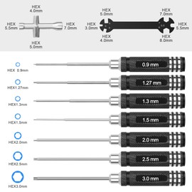 RC Hex Screwdriver Tool Set: 0.9mm 1.27mm 1.3mm 1.5mm 2.0mm 2.5mm 3.0mm Hex Allen Screwdriver Kit with Hex Nut Driver & RC Car Wrench Tool Kit for Multi-Axis FPV Racing Drone RC Quadcopter Helicopter