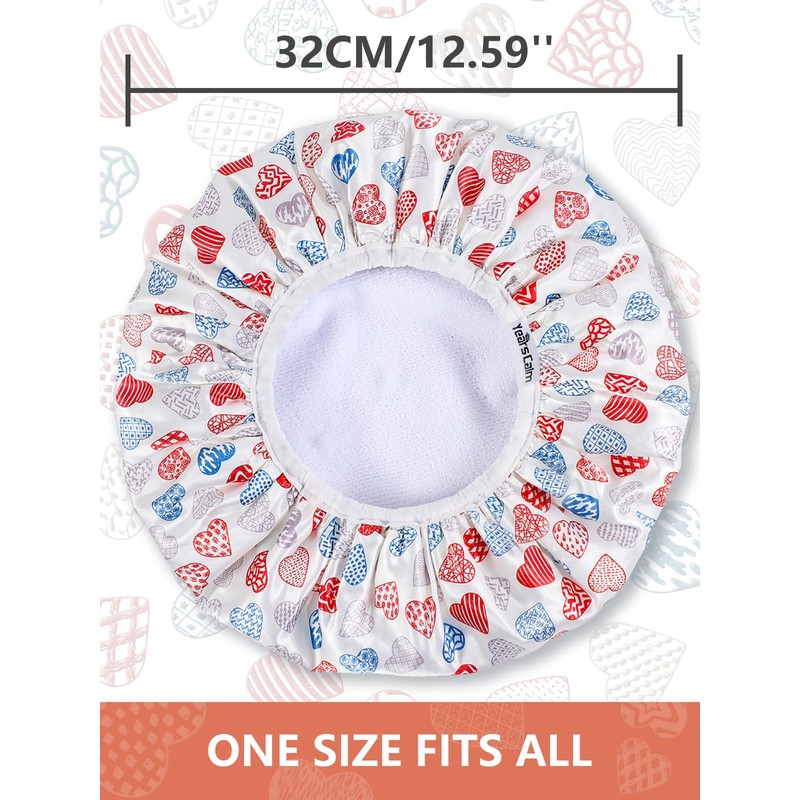 Years calm Terry Lined Shower Cap, Triple Layer Heart Motifs,Waterproof