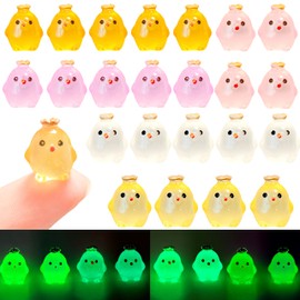 EVDERS 40Pcs Mini Resin Chicken Figurines, Luminous Little Chick Animals Figures, Glow in The Dark Miniature Resin Chicken Animals Figurines for Dollhouse Micro Landscape DIY Home Outdoor Desk Decor