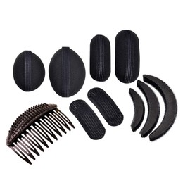 Outanaya 1 Set Hair Fluffy Sponge Set Volume Bump Inserts for Hair Styling Includes Breathable Black Sponges Moon Pads and Plastic Bangs Cushion