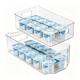 Yogurt Organizer for Fridge, Refrigerator Storage Bins with Handle, 2 Pack Clear Fridge Organizer Boxes Fit Most Shelves, Keep Yogurt Neatly Arranged, Easy Grip Design for Pantry Kitchen