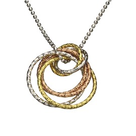 Sterling Silver Tri-color Rings Diamond-Cut Ball Chain Necklace Italy, 18"