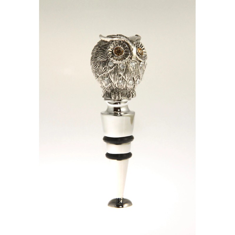 OWL ~ WINE STOPPER ~ CHROME- JEWELED