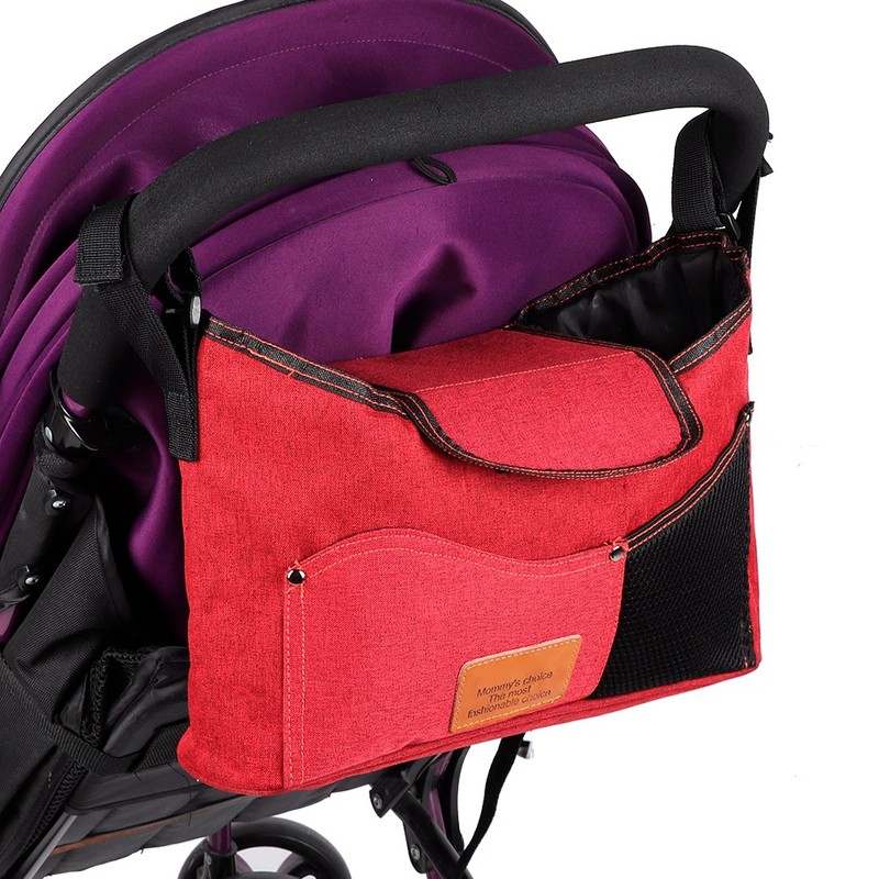 Large Capacity Hanging Stroller Organizer Bag Baby Carriage Storage Package(Red)