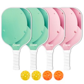 Pickleball Paddles Set of 4 Rackets with 4 Balls and Bag,Sturdy Fiberglass Pickleball Paddles Set for Women, Men and Kids