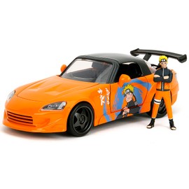 2001 S2000 Orange with Gray Top and Graphics and Diecast Figure (2009-2017) TV Series Anime Hollywood Rides Series 1/24 Diecast Model Car by Jada 35351