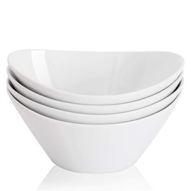 Buyajuju Porcelain Salad Bowls, 38 Ounce pasta bowls set of 4, 8 inch White serving bowls for cereal, soup, ramen, snacks, rice, Oven Dishwasher Safe
