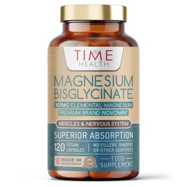 Time Health New: Magnesium Bisglycinate C 307mg Elemental Magnesium C Superior Absorption NovoMin? Magnesium Glycinate C 120 Capsules C UK Made to GMP Standards C Zero Additives C Pullulan
