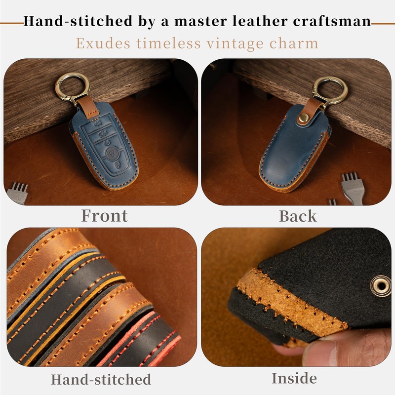 Riasot for Ford Leather Key Fob Cover with Keychain,Leather Key