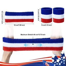 Proxima Direct Sweatbands Set, Including 1 Sports Headband +2 Wrist Sweatbands +1 Striped Sock for Women Men Girls Boys,Sports Sweatband for Gym Workout Yoga Soccer Boxing Tennis (Blue+White+Blue)
