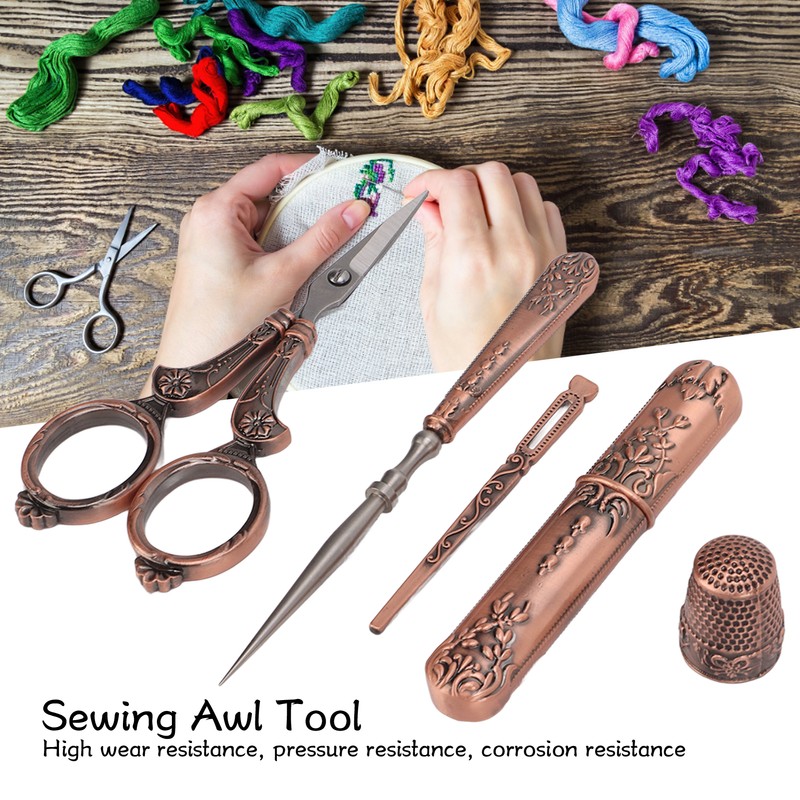 Embroidery Scissors Kit Red Ancient European Retro Style Stainless Steel