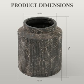 Rustic Terracotta Ceramic Vase for Home Decor, Farmhouse Ribbed Decorative Vase for Dining Table, Coffee Table, Shelf, and Living Room - 6.1IN Vintage Style Flower Vase
