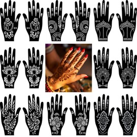 16Sheets Henna Tattoo Stencils Kit for Hand, Reusable Indian Arabian Temporary Mehndi Stencil