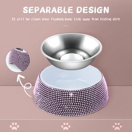 eing Dog Bowls, Stainless Steel Pet Bowls with Bling Rhinestones,Pet Bowls Food Water Feeder with Non-Skid Rubber Base for Puppy Cats Dogs (320ML,1 - Pack, Pink)