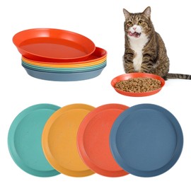 Guiqulai 8 Pcs Cat Food Dish, 5.9 Inch Shallow Wide Cat Wet Food Flat Bowl, Whisker Friendly Cat Plates, Colorful Cat Dishes Set for Kittens and Short Legged Cat
