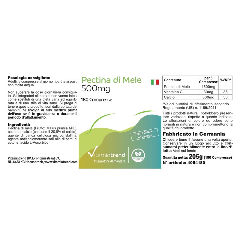 Apple Pectin 500 mg - 180 Tablets - with 1500