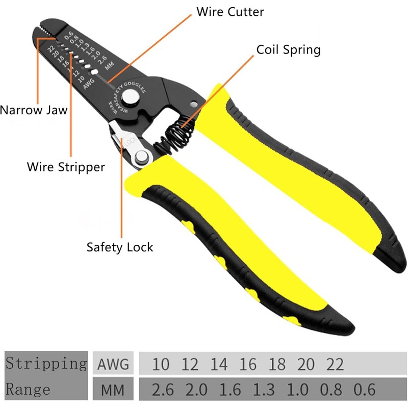 10-22 AWG Multi-Gauge 7" Precision Wire Stripper - Professional Handle