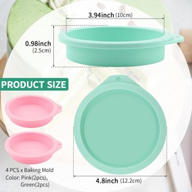 4Pcs Air Fryer Egg Mold, Silicone Egg Bites Molds for Baking Muffin Top Pan, 4'' Mini Pancake Mold Non-Stick for Baking Hamburger Bun Pan Air Fryer Accessories(COLOR:Pink+Green)