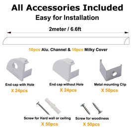 hunhun 10-Pack 6.6ft/ 2Meter V Shape LED Aluminum Channel System with Milky Cover, End Caps and Mounting Clips, Aluminum Profile for LED Strip Light Installations, Very Easy Installation