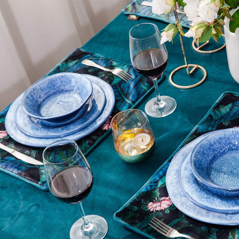 Topmela 12 Pcs Blue Melamine Dinnerware Set, Shatterproof and Dishwasher