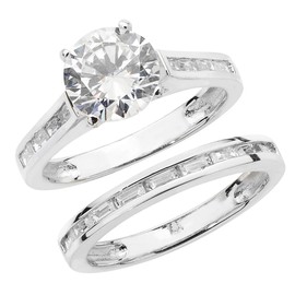 Stunning 925 Sterling Silver Channel Setting Women's Rings (Bridal Set) with Zirconia WJS22397, metal, Zirconia, zirconia