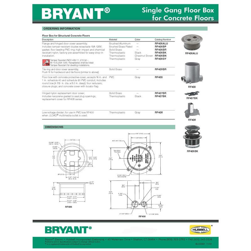 Bryant Electric RF406GY Pre-assembled Flange, Cover, and Leveling Ring for