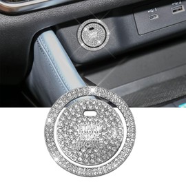 HQRNYP Bling Crystal Car Engine Start Ring Sticker, Push Start Button Cover, Sparkling Crystal Rhinestone Engine Start Rings, Anti-Scratch Key Ignition & Knob Bling Ring for Women (Perforated&White)