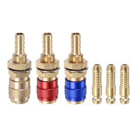 HARFINGTON 6pcs Gas & Water Quick Connector for Tube Inner Dia 6mm with Hose for TIG 12 18 20 27 Quick Connect Fittings Welding Torch Gas Release, Brass/Red/Blue